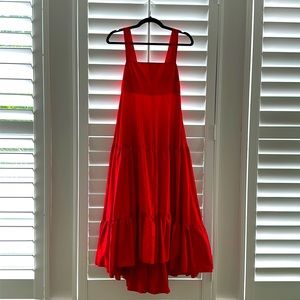Midi red ruffle dress